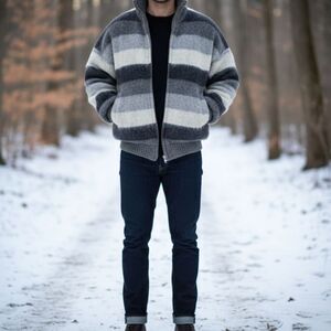 Vintage Hilda LTD Wool Striped Bomber Jacket Mens L Made in Iceland Y2K 90s